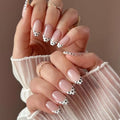Medium Almond Press On Nails - Nude Pink French Tip with Polka Dots