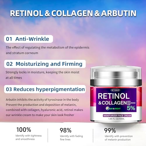 Collagen Moisturizer Retinol Face Cream with Hyaluronic Acid & Arbutin, Day & Night Anti Aging Facial Moisturizing Cream for Face and Neck to Reduce Wrinkles, Women and Men £¬1.85 Fl Oz