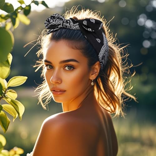 Boho Paisley Bandana Headbands for Women with Bow - 6 Pack