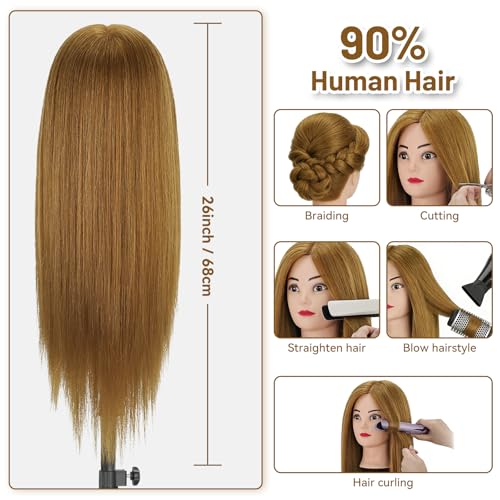 26" Real Hair Mannequin Head for Hairdressing Training