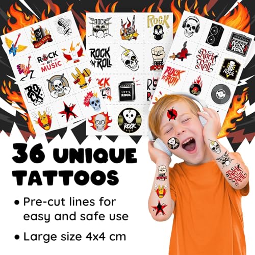 Rock and Roll Party Favors Set - 36 Tattoos & 24 Slap Bracelets