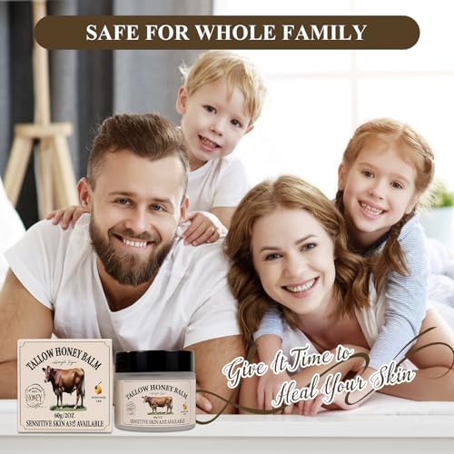 Beef Tallow for Skin, Whipped Tallow and Honey Balm Tallow Face Moisturizer, 100% Pure Beef Tallow Balm Blend of Vitamins Grass Fed Beef Tallow, All-Natural Moisturizer Hydrates and Nourishes the Skin