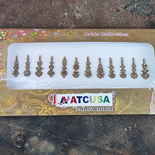 12 Golden Long Crystal Bindi Bridal Face Jewels - Indian Forehead Tika
