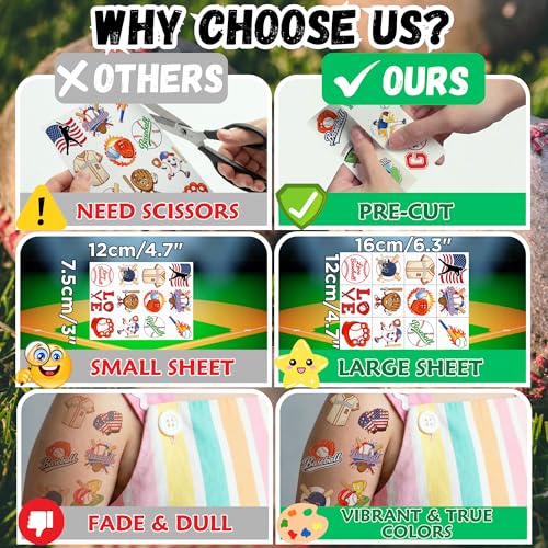 96 Baseball Temporary Tattoos - Party Favors & Classroom Prizes