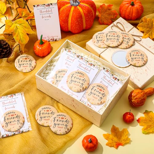 12 Sets Happy Thanksgiving Gifts Friendsgiving Pocket Mirror with Cards for Women Thanksgiving Party Favors Friendsgiving Decorations Thank You Gift for Guest Coworker Teacher Nurse (Classic)