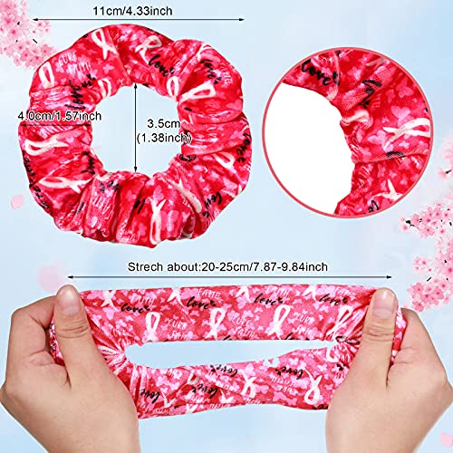 6 Pieces Breast Cancer Awareness Hair Scrunchies Velvet Hair Tie Scrunchy Pink Ribbon Elastic Hair Bands Ropes Ponytail Holders Hair Accessories for Women Girls (Charming Pattern)