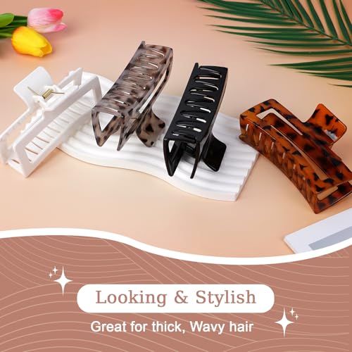 5 Inch Jumbo Claw Clips, 4-Pack Leopard Hair Clips