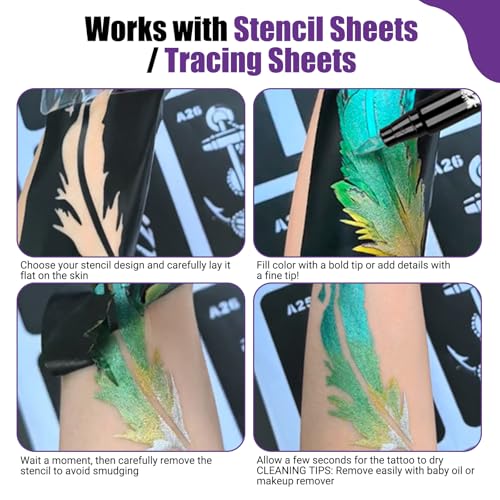 Joyeee Metallic Temporary Tattoo Markers 10 Colors with 139 Stencils
