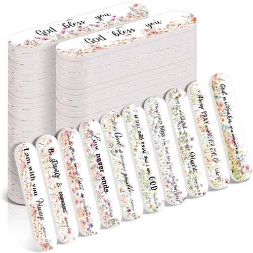 50 Pcs Christian Gifts for Women Bulk Christian Nail File Bulk Mini Bible Scripture Emery Board Nail Files Religious Appreciation Gifts for Employee Teacher Staff Coworker Women (Wildflower)