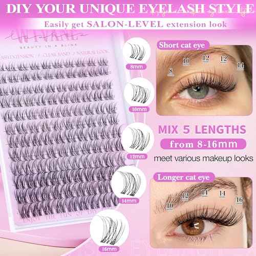 Wispy Lash Clusters Kit Venus Invisible Band Eyelash Clusters 8-16mm Lash Extension Kit Natural Lashes Clusters Eyelash Extension Kit with Thin Band Lash Cluster Clear Lash Glue and Tweezers by Wtvane