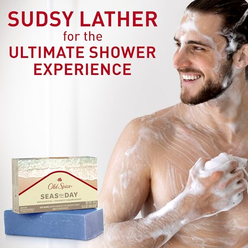 Old Spice Premium Bar Soap, Seas The Day Eucalyptus and Coconut Cream Scent, With Plant Based Cleansers, 5.0 oz (Pack of 6)