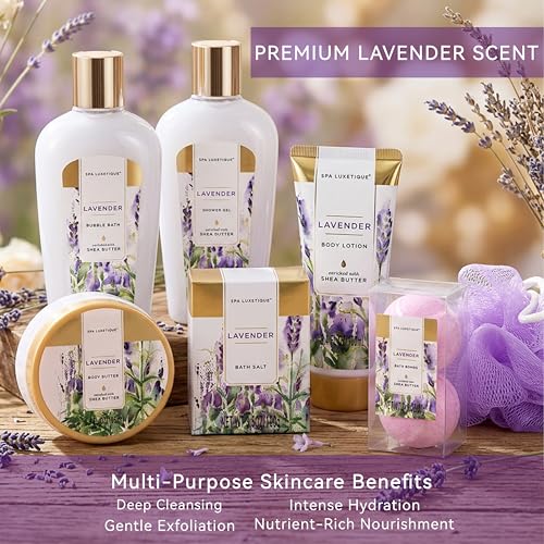 Spa Luxetique Lavender Bath Gift Basket for Women, 8-Piece Set