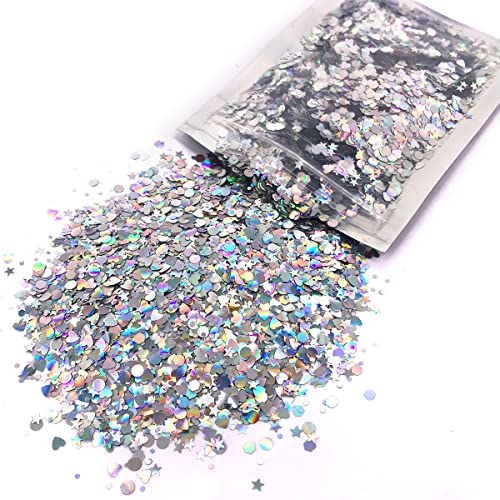 Holographic Silver Body Glitter. 15g Chunky Face Glitter, Hair Glitter, Eye Glitter and Body Glitter, Rave Glitter, Festival Accessories, Cosmetic Glitter Makeup. Loose Glitter Set