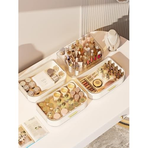 Makeup Organizer with Stackable Drawer, 360 Rotating Makeup Brush Holder, 11-inch Wide Large Cosmetic Display Case, Skincare Organizers and Storage for Dresser, Vanity, Bathroom Countertop
