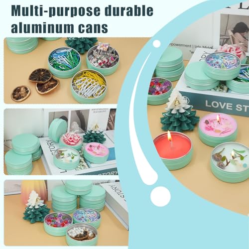 2 oz Tins with Lids for Salve 48 Pack Salve Tins 2oz Tins Container Round Cosmetic Tin Jars Ideal Candle Jars Aluminum Tin Cans with Screw Lids for Powder, Spice,Salve,Candles(Mint Green)