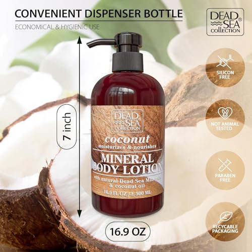 Dead Sea Collection Coconut Oil Body Lotion - Nourishing Moisturizer Body Lotion for Women and Men - Rejuvenating Hand and Body Care for Dry Skin 16.9 Fl. Oz.