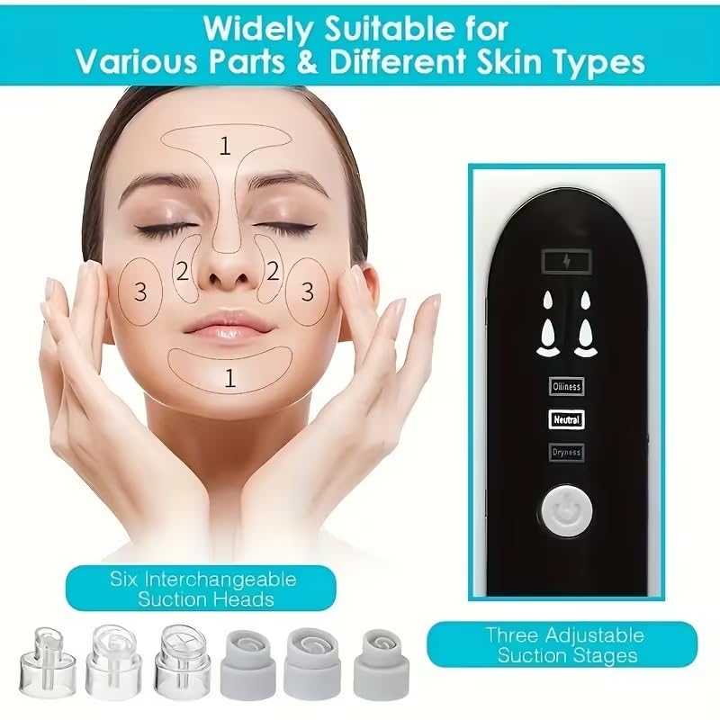 Ariie Pore Vacuum Blackhead Remover Kit with 6 Suction Heads & Adjustable Levels