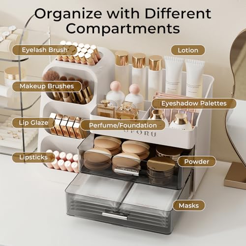 UFORU Makeup Organizer Countertop with 2 Drawers & Brush Holder