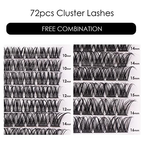 Cluster Lashes 72pc Eyelash Extensions Kit 10-16mm Mix