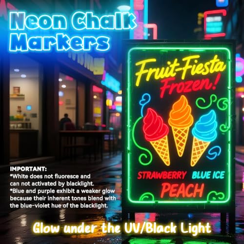 UV Neon Chalk Markers Glow in Dark, 8 Pack Liquid Chalk Pens