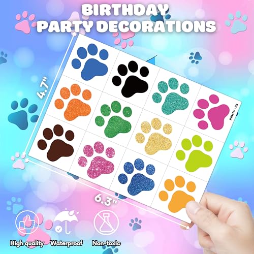 96 Paw Print Temporary Tattoos for Kids | Waterproof Fake Tattoo Stickers