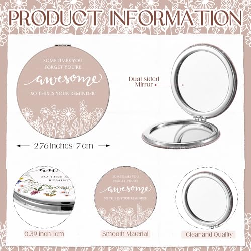 Wildflower Inspirational Gifts for Women Bulk Motivational Compact Mirror Makeup Purse Double Sided Folding Mirror Inspirational Gift Cards with Bag for Women (12 Set,Classic)
