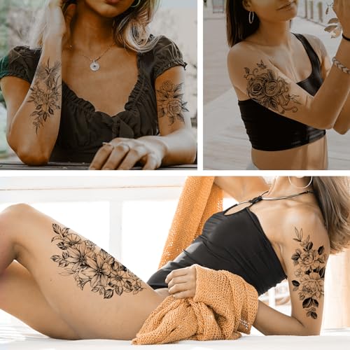 VERKSTAD Waterproof Temporary Tattoos for Women, 68 Sheets Floral Flower Butterfly