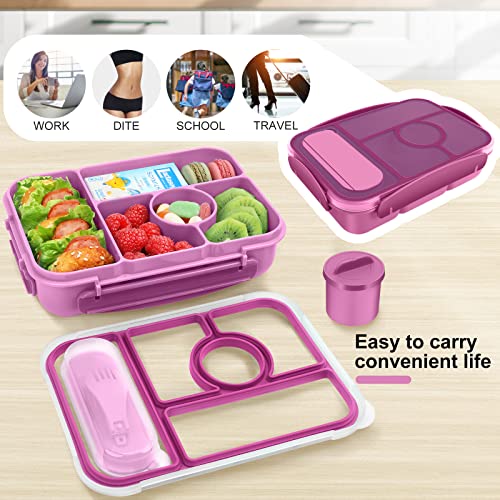 Demiue Lunch Box Kids,Bento Box Adult Lunch Box,Lunch Containers for Adults/Kids/Toddler,5 Compartments Bento Lunch Box with Sauce Vontainers,Microwave & Dishwasher & Freezer Safe(Purple)