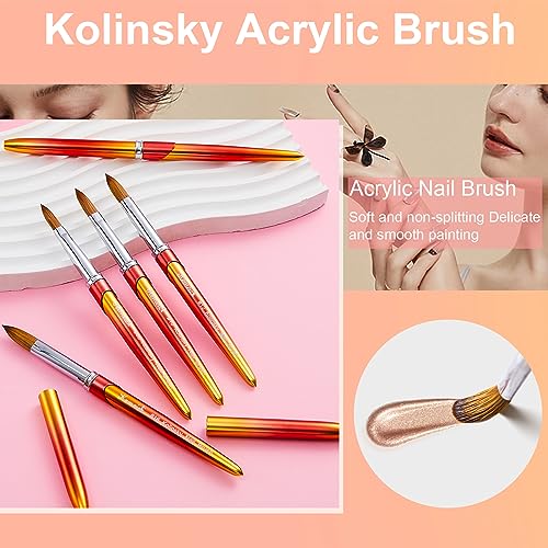 KEMEISI Acrylic Nail Brush Size 14, 100% Pure Kolinsky Nail Art Brushes for Acrylic Application, Sturdy Handle Oval Shaped Acrylic Powder Nail Design Tools for Professional Manicure DIY