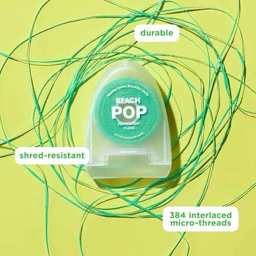 REACH POP Dental Floss, Peppermint, Plaque Remover for Teeth, Shred Resistant, Vegan Wax, Cruelty Free, Eco Friendly Packaging, Oral Care, PFAS Free, for Adults & Kids, 3 Pack, 54.6 yd