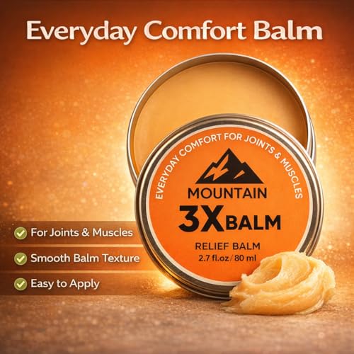 Mountain 3X Balm, Mountain 3X Relief Balm - 2.7fl oz ? Soothing Body Balm for Neck, Hands & Feet with Organic Arnica & Camphor (1 pack)