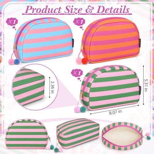 Dopamine Striped Shell Makeup Bag Set - 3 Large Capacity Pouches