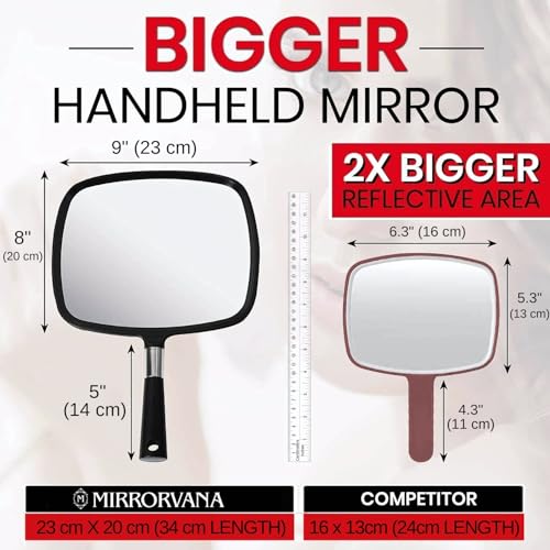 Large Hand Mirror 9" x 13" with Ergonomic Handle - Black