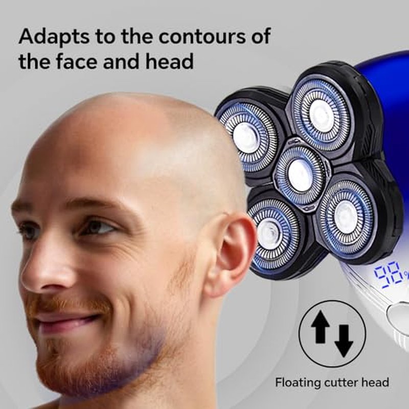 5-in-1 Electric Head Shavers for Bald Men,Wet Dry Waterproof Cordless Men's Rotary Razor for Head/Face,Grooming Kit with Nose Trimmer-Hair Clippers, LED Display, USB Type-c Charging Rechargeable