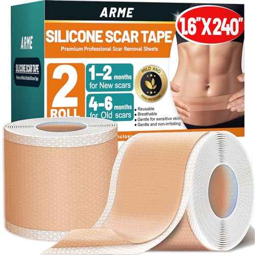 Arme Silicone Scar Tape, 1.6" x 240" Silicone Scar Sheets(2 Rolls-6M), Medical Grade Scar Tape Removal Sheets for Surgical Scars, Reusable Scar Removal Strips for Tummy Tuck C-Section Keloid