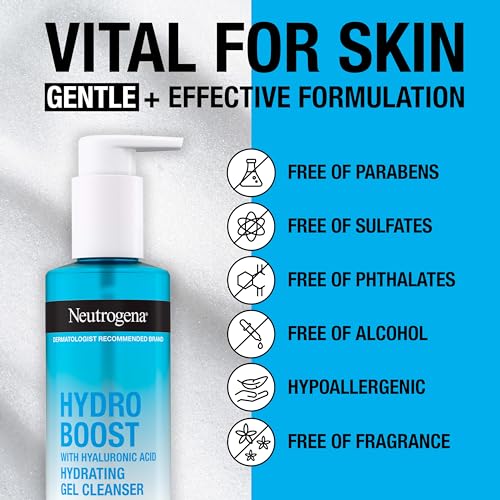 Neutrogena Hydro Boost Fragrance Free Hydrating Gel Facial Cleanser with Hyaluronic Acid, Daily Foaming Face Wash & Makeup Remover, Gentle Face Wash, Non-Comedogenic, 7.8 fl. oz