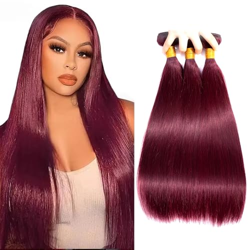 99J Burgundy Straight Human Hair Bundles 24 26 28 inch
