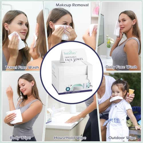 Disposable Face Towel, Clean Towel, Extra Large 12" x 10", Soft Dry Wipe Face Wash, Makeup Remover, Biodegradable Towelette for Sensitive Skin 320 Count (4 Pack)