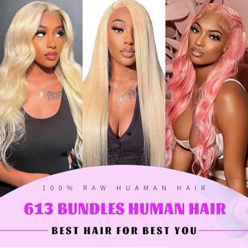 613 Bundles Human Hair 24 26 28 Inch Blonde Bundles Human Hair 100% Unprocessed 12A Grade Brazilian Virgin Raw Weave Bundles 3 Bundles Blonde Body Wave Human Hair Extensions for Women