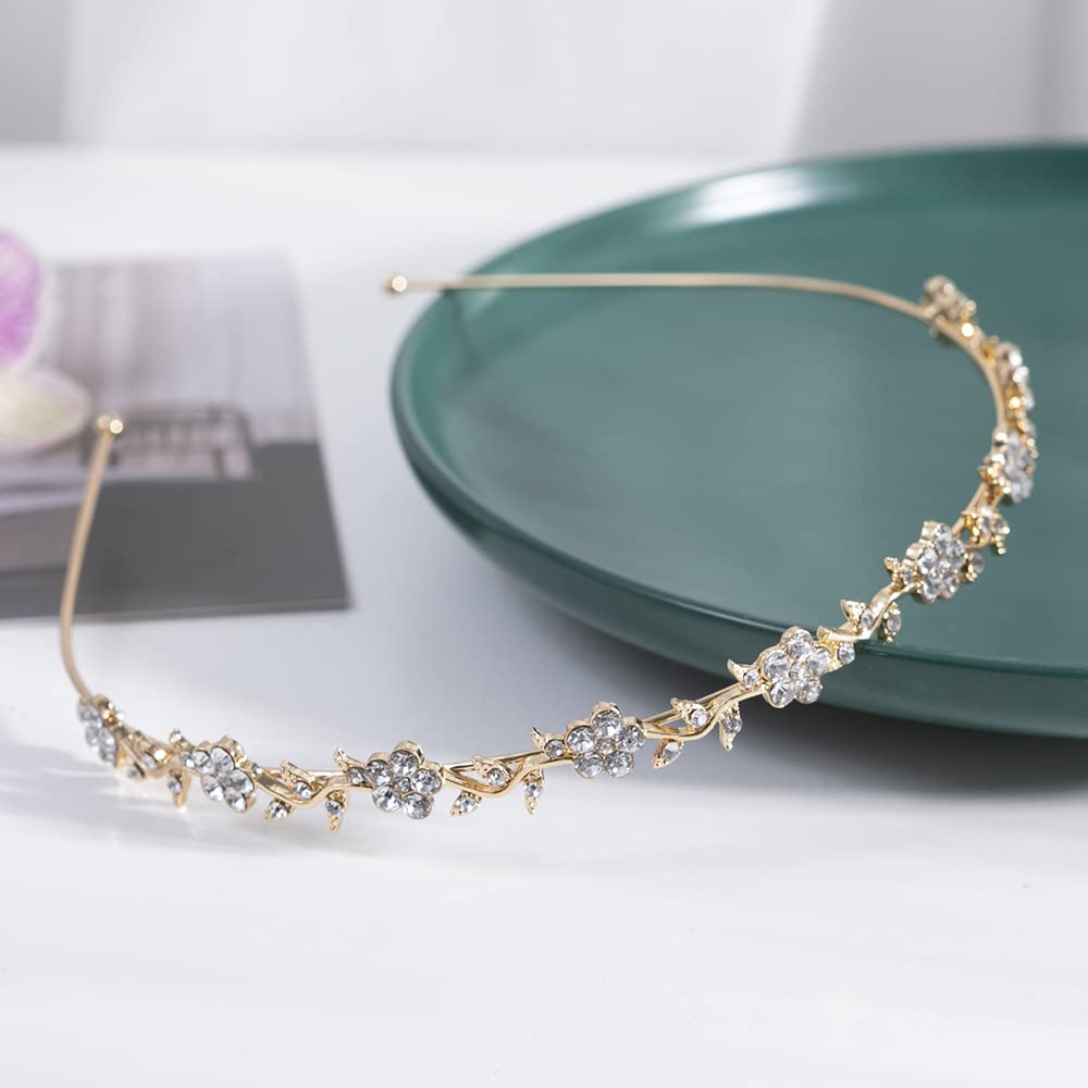 ZXUY Hair Hoop Faux Pearl Headbands Rhinestones Crystal Tiara Crown Headpieces Fashion Accessories for Women Girls (Gold+Flower)