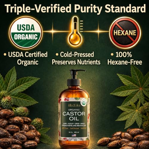 Organic Castor Oil 16oz - Cold-Pressed Hair Growth & Skin Care