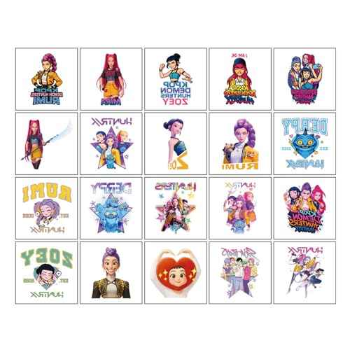 Demon Movie Hunters Sticker 20PCS Cartoon Movie Temporary Tattoos Stickers for Kids Temporary Tattoos Stickers Cute Birthday Themed Party Supplies Decoration Favors Cartoon Sticker for Kids Teens