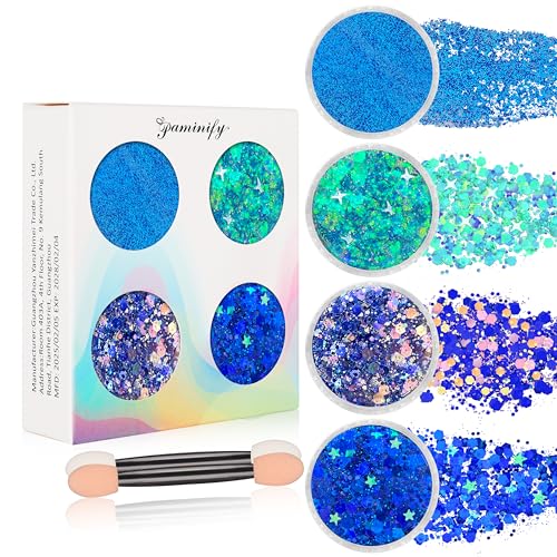 Blue Glitter Gel Set for Hair & Face - 4th of July Makeup