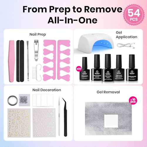 Beetles Gel Nail Polish Kit with UV Light - 54 Pcs Set with 32 Colors