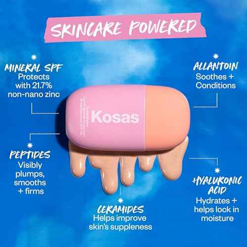 Kosas DreamBeam Mineral Sunscreen SPF 40 - Smooth Liquid Sun Protection for Face - Lightweight Makeup Base w/Hyaluronic Acid, Ceramides & Peptides - Subtle Radiant Finish, Original, 40 ml