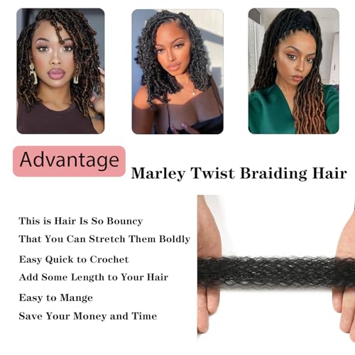 8 Inch Springy Afro Twist Hair Marley Twist Braiding Hair 3 Packs Kinky Twist Hair Short Marley Hair Wrapping Hair for Soft Locs Passion Hair Extensions…