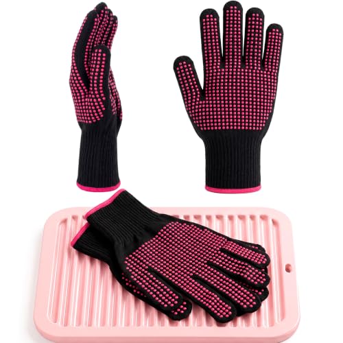 Pink Heat Resistant Gloves & Mat Set for Hair Tools