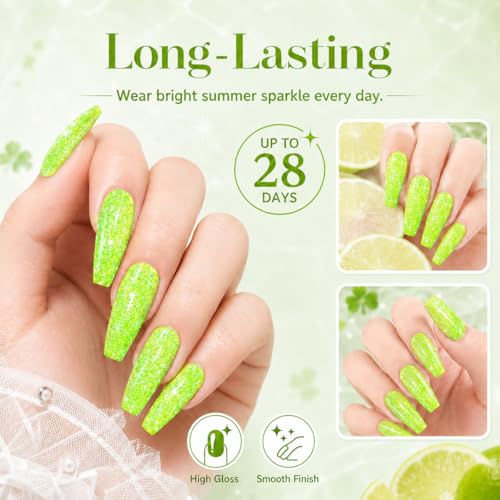 Beetles Green Glitter Reflective Gel Nail Polish - Lime Shock H - F506