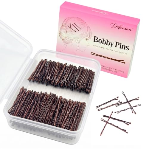 DEFENSUN Brown Mini Bobby Pins 1.38 Inch Small Hair Pins 200 Pack for Hair Styling