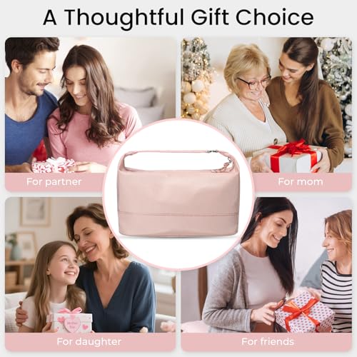 HauteHues Pink Makeup Bag - Travel Toiletry Organizer, 10x5.9x4.9in